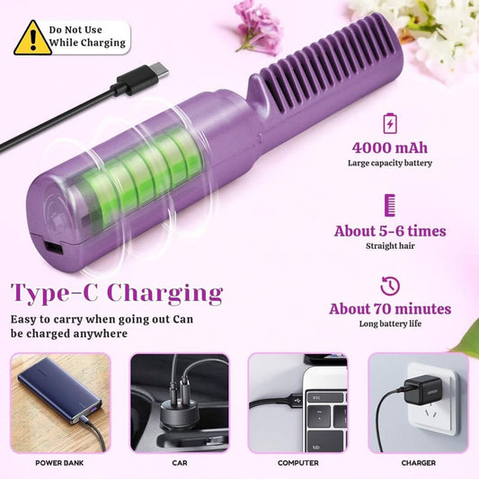 Rechargeable Portable Cordless Mini Hair Straightener Brush