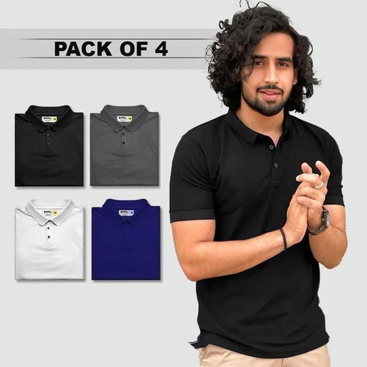 🔥Poly Cotton Solid Half Sleeves Mens Polo T-shirt🔥 (Pack of 4)🔥 Flat 50% OFF