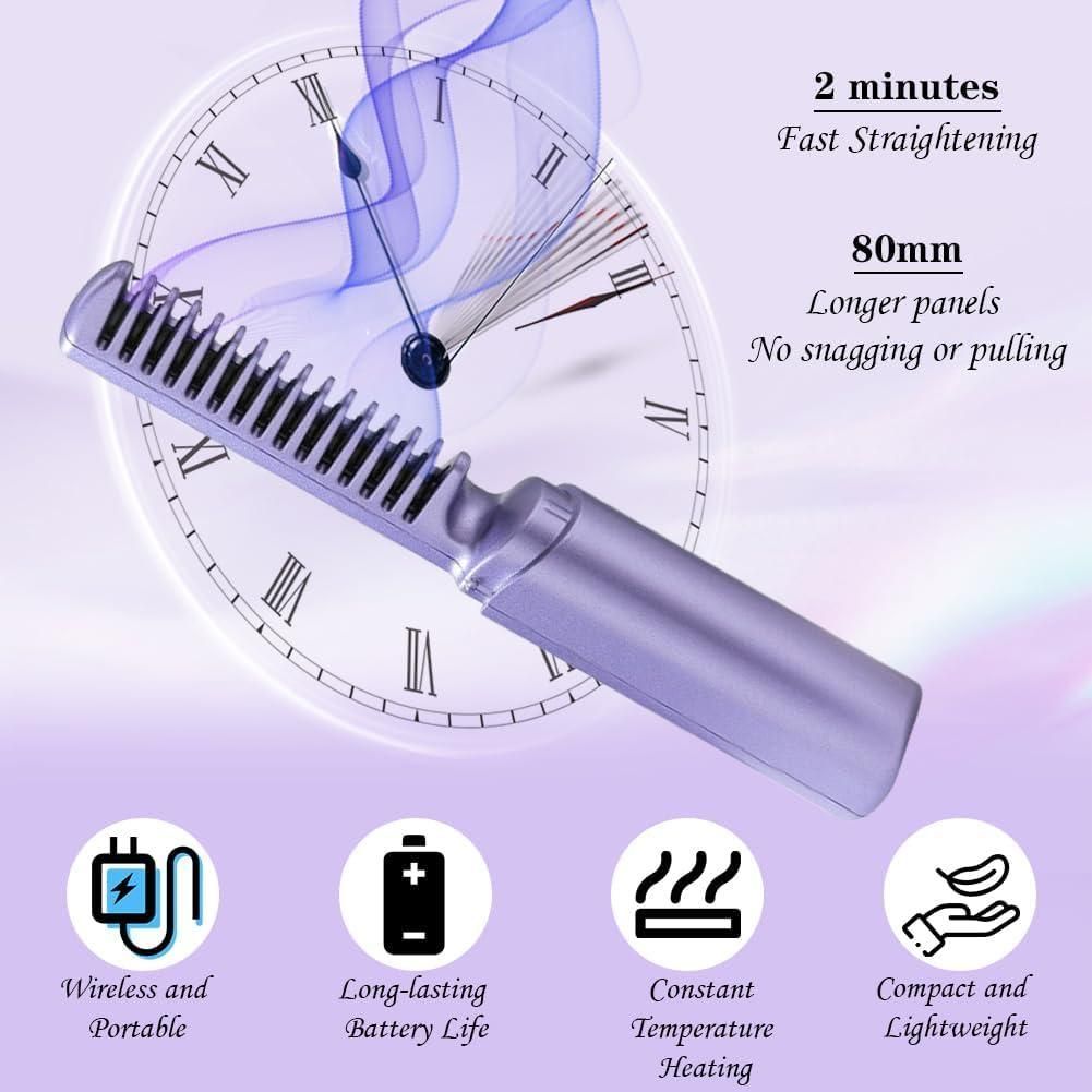 Rechargeable Portable Cordless Mini Hair Straightener Brush